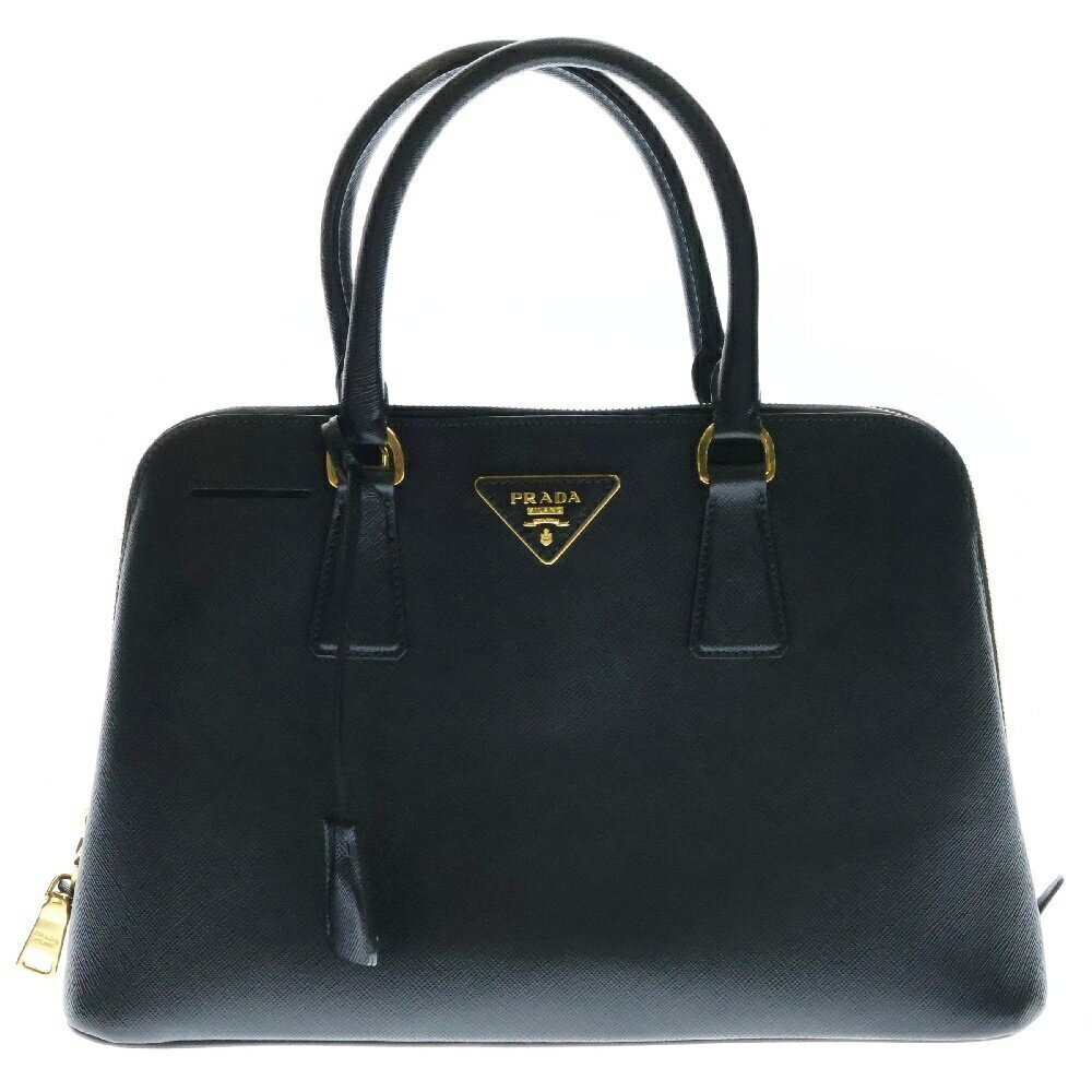 PRADA Saffiano Handbag Shoulder Bag Black Leather